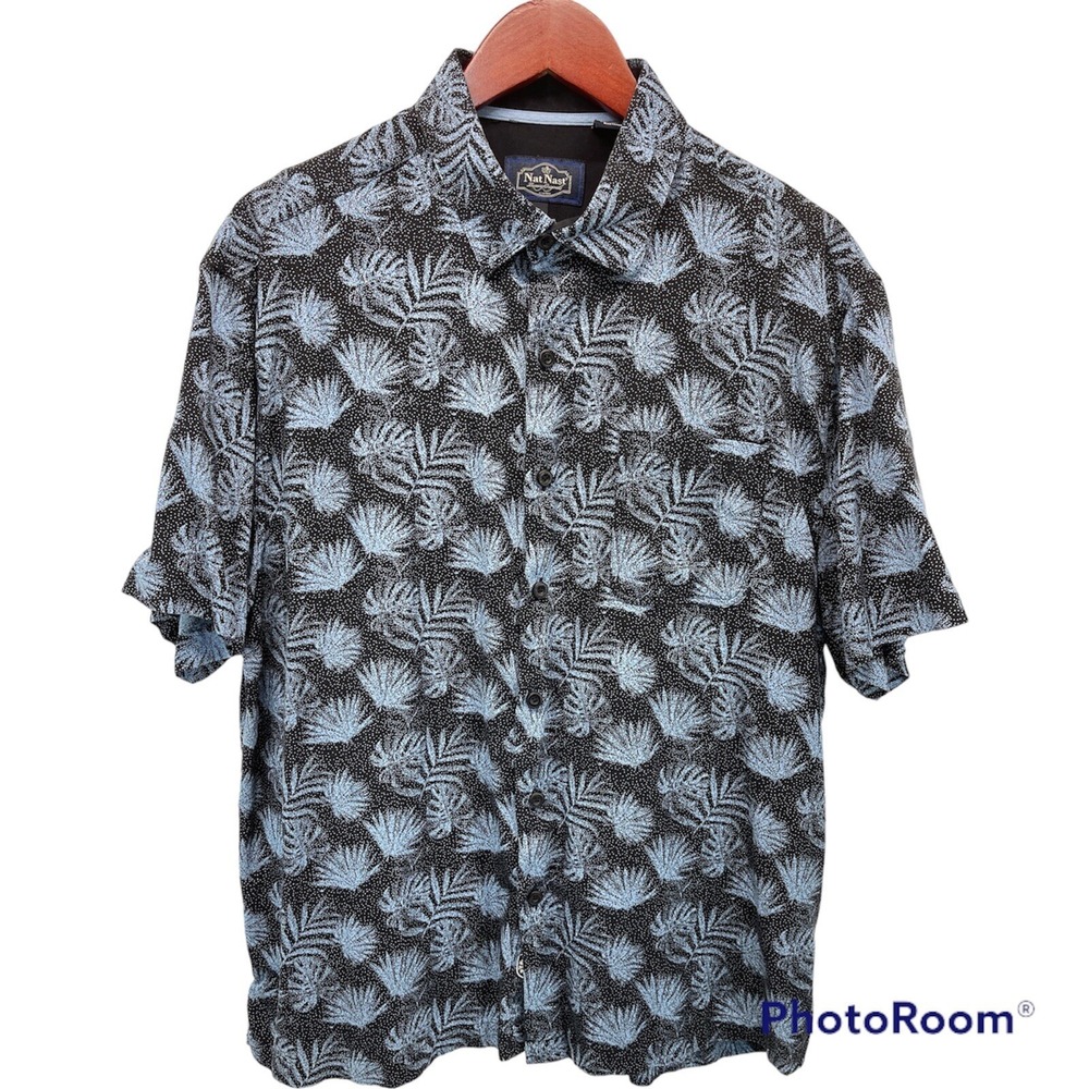 Nat Nast Men's Large Blue Hawaiian Style‎ Button Down Shirt